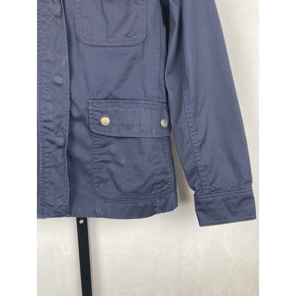 J. Crew Resin-Coated Twill Field Jacket with Hood XS Navy Blue Pockets Full Zip - Picture 5 of 12